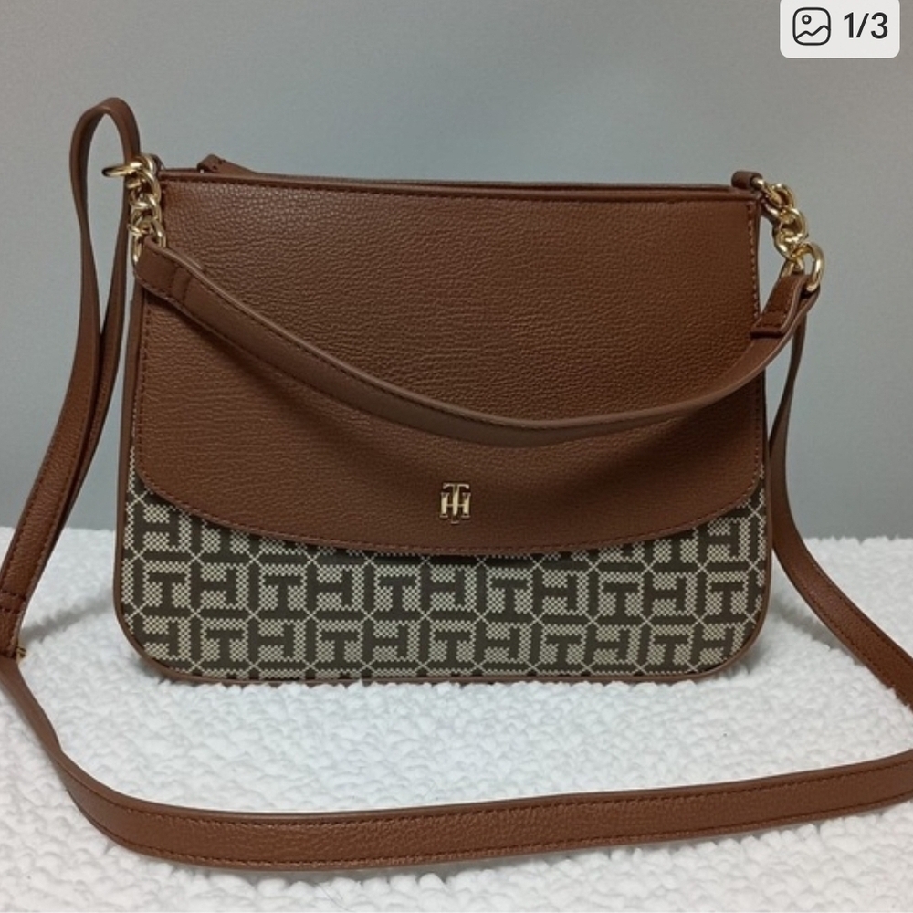 Tommy Hilfiger Brown and Tan Crossbody Bag